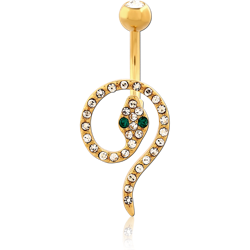 GOLD PVD COATED BASE METAL DOUBLE JEWELED NAVEL BANANA