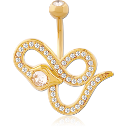 GOLD PVD COATED BASE METAL DOUBLE JEWELED NAVEL BANANA