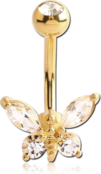 GOLD PVD COATED SURGICAL STEEL GRADE 316L DOUBLE JEWELED NAVEL BANANA