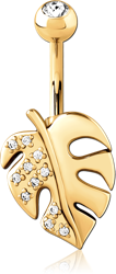 GOLD PVD COATED SURGICAL STEEL GRADE 316L DOUBLE JEWELED NAVEL BANANA
