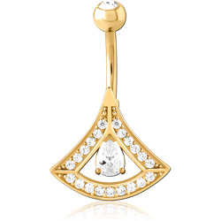 GOLD PVD COATED SURGICAL STEEL GRADE 316L DOUBLE JEWELED NAVEL BANANA