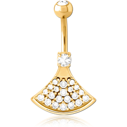 GOLD PVD COATED SURGICAL STEEL GRADE 316L DOUBLE JEWELED NAVEL BANANA