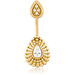 GOLD PVD COATED SURGICAL STEEL GRADE 316L DOUBLE JEWELED NAVEL BANANA