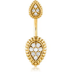 GOLD PVD COATED SURGICAL STEEL GRADE 316L DOUBLE JEWELED NAVEL BANANA