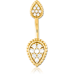 GOLD PVD COATED SURGICAL STEEL GRADE 316L DOUBLE JEWELED NAVEL BANANA