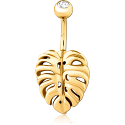 GOLD PVD COATED SURGICAL STEEL GRADE 316L JEWELED NAVEL BANANA