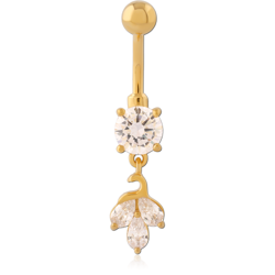 GOLD PVD COATED SURGICAL STEEL GRADE 316L JEWELED NAVEL BANANA