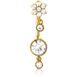 GOLD PVD COATED SURGICAL STEEL GRADE 316L INTERNALLY THREADED DOUBLE JEWELED NAVEL BANANA