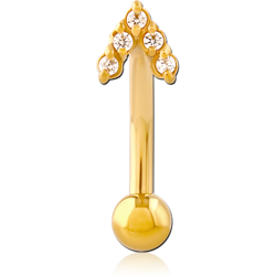 GOLD PVD COATED SURGICAL STEEL GRADE 316L JEWELED FANCY CURVED MICRO BARBELL