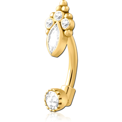 GOLD PVD COATED SURGICAL STEEL GRADE 316L JEWELED CURVED MICRO BARBELL