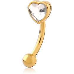 GOLD PVD COATED SURGICAL STEEL GRADE 316L JEWELED CURVED MICRO BARBELL - HEART