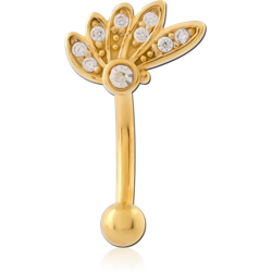 GOLD PVD COATED SURGICAL STEEL GRADE 316L JEWELED FANCY CURVED MICRO BARBELL