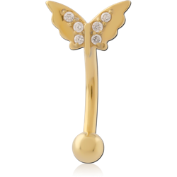 GOLD PVD COATED SURGICAL STEEL GRADE 316L JEWELED FANCY CURVED MICRO BARBELL