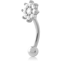 316L SURGICAL STEEL GRADE 316L CURVED MICRO BARBELL FLOWER CLEAR GEM CLUSTER TOP