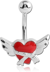 RHODIUM PLATED BASE METALD NAVEL BANANA - WINGED HEART