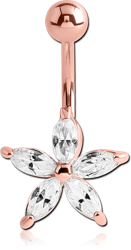 ROSE GOLD PLATED BASE METAL JEWELED FLOWER NAVEL BANANA