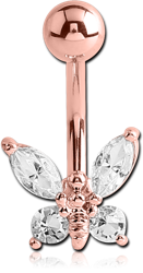 ROSE GOLD PLATED BASE METAL JEWELED BUTTERFLY NAVEL BANANA