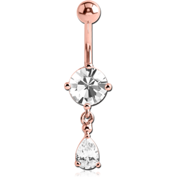 ROSE GOLD PLATED BASE METAL JEWELED NAVEL BANANA WITH CHARM