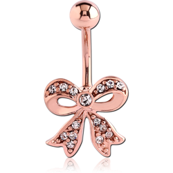 ROSE GOLD PLATED BASE METAL JEWELED BOW NAVEL BANANA
