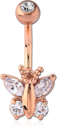 ROSE GOLD PVD COATED SURGICAL STEEL GRADE 316L DOUBLE JEWELED NAVEL BANANA