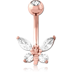 ROSE GOLD PVD COATED SURGICAL STEEL GRADE 316L DOUBLE JEWELED NAVEL BANANA