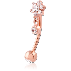 ROSE GOLD PVD COATED SURGICAL STEEL GRADE 316L JEWELED FANCY CURVED MICRO BARBELL