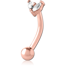 ROSE GOLD PVD COATED SURGICAL STEEL GRADE 316L JEWELED FANCY CURVED MICRO BARBELL
