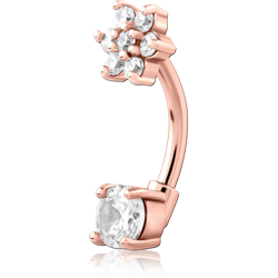 ROSE GOLD PVD COATED SURGICAL STEEL GRADE 316L JEWELED CURVED MICRO BARBELL