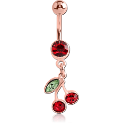 ROSE GOLD PLATED BASE METAL JEWELED CHERRY NAVEL BANANA