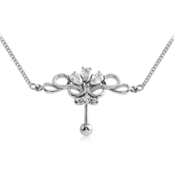SURGICAL STEEL GRADE 316L JEWELED BELLY CHAIN NAVEL BANANA - TRIPLE STONES INFINITY