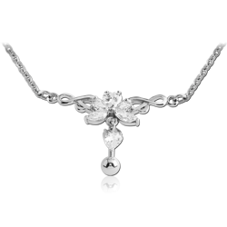 SURGICAL STEEL GRADE 316L JEWELED BELLY CHAIN NAVEL BANANA - BUTTERFLY AND DANGLING STONE
