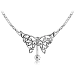 SURGICAL STEEL GRADE 316L JEWELED BELLY CHAIN NAVEL BANANA - BUTTERFLY