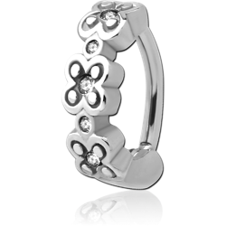 SURGICAL STEEL GRADE 316L JEWELED BELLY CLICKER - FLOWERS