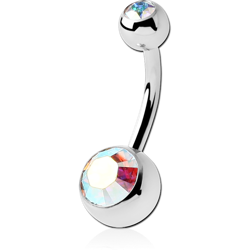 TITANIUM ALLOY DOUBLE PREMIUM CRYSTAL JEWELED NAVEL BANANA