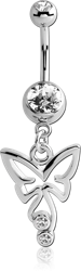 STERILE SURGICAL STEEL GRADE 316L DOUBLE JEWELED NAVEL BANANA WITH BUTTERFLY CHARM