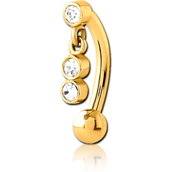 STERILE GOLD PVD COATED SURGICAL STEEL GRADE 316L JEWELED FANCY CURVED MICRO BARBELL