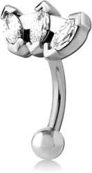 STERILE SURGICAL STEEL GRADE 316L JEWELED FANCY CURVED MICRO BARBELL - TRIPLE GEM