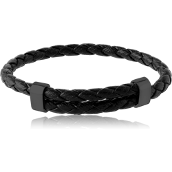 BLACK PVD COATED SURGICAL STEEL GRADE 316L BRACELET WITH LEATHER