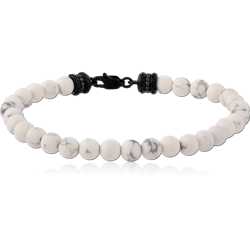 BLACK PVD COATED SURGICAL STEEL GRADE 316L ELLASTIC BRACELET WITH HOWLITE STONE BEADS