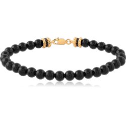 GOLD PVD 18K COATED SURGICAL STEEL GRADE 316L ELLASTIC BRACELET WITH BLACKONYX STONE BEADS