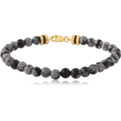 GOLD PVD COATED SURGICAL STEEL GRADE 316L ELLASTIC BRACELET WITH SNOWFLAKE STONE BEADS