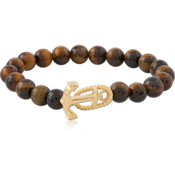 STERLING 925 SILVER GOLD BRACELET WITH TIGER AYES STONE BEADS