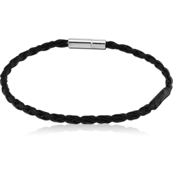 IMITATION BLACK LEATHER WEAVED BRACELET WITH PUSH FIT LOCKER
