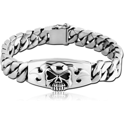 SURGICAL STEEL GRADE 316L BRACELET WITH PLATE - SKULL AND FLAMES