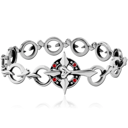 SURGICAL STEEL GRADE 316L JEWELED BRACELET - CROSS WITH HEART