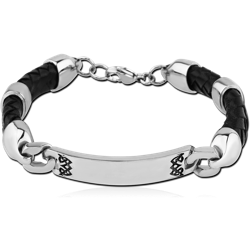 SURGICAL STEEL GRADE 316L BRACELET WITH PLATE AND LEATHER