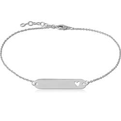 STERLING 925 SILVER BRACELET - PLATE WITH HEART