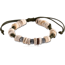 BRACELET WAX CORD ONE MM NATURAL COLOURS WITH ORGANIC MATERIAL WOOD COCO AND POLYMER BEADS