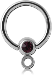 SURGICAL STEEL GRADE 316L OPTIMA CRYSTAL JEWELED BALL CLOSURE RING WITH HORIZONTAL HOOP