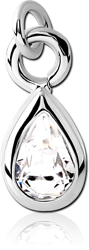 RHODIUM PLATED BASE METAL TEAR DROP JEWELED CHARM
